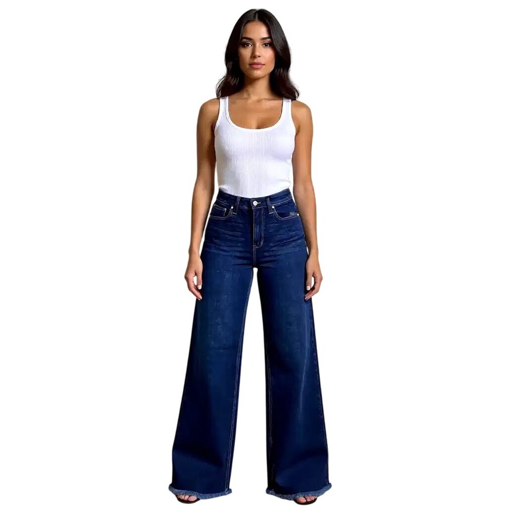 Rachel Rachel Roy Womens High Rise Wide Leg Fray Hem Jeans Indigo Blue 4/27 NWT